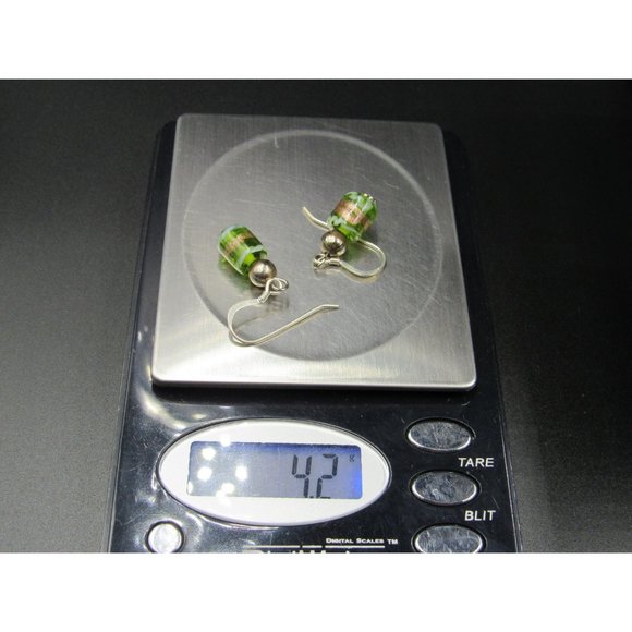 Sterling Silver Handmade Green Cool Glass Earrings - Picture 4 of 4